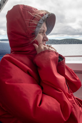 Anne on the boat heading for the Three Capes Track (3/20/2019)