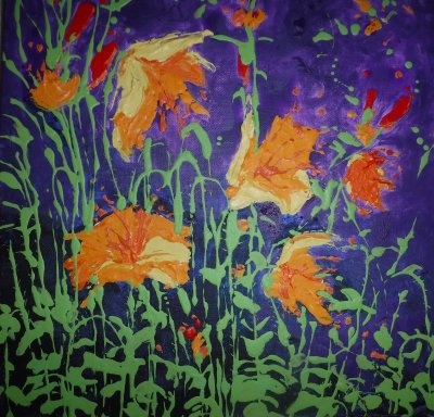 Flowers on purple background 150 SOLD