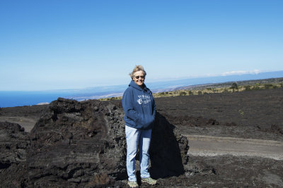 Carol admiring lava along Chain of Craters Road in Volcano National Park