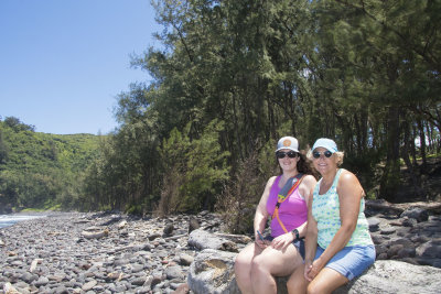 Cassie and Carol hanging out at Pololu beach