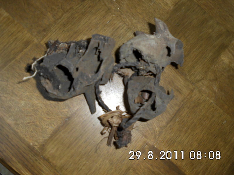 Ancestral Shrine Object: Three skulls of goat or sheep tied together with a key on the string