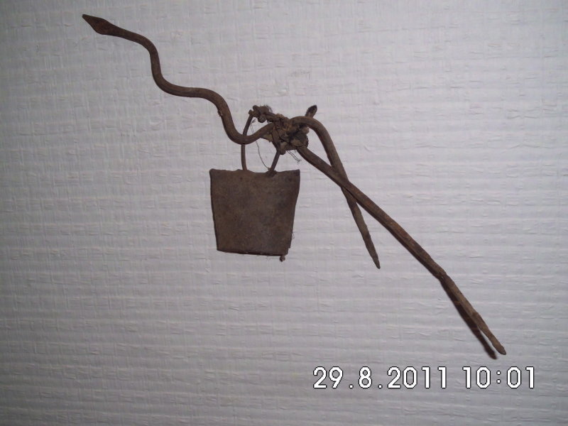Ancestral Shrine Object: Snake figurine with a bell attached