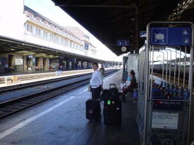 At the station, waiting for the train