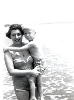 Mom & Keith at the beach - 1959