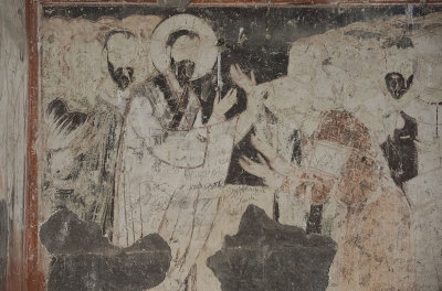 Ani Tigran Honents church king Trdadt bows to accept Saint Gregory the Illuminator's blessing fresco 5615