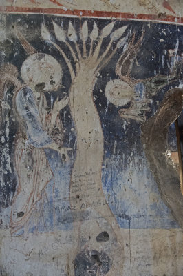 Ani Tigran Honents church 01e Interior martyrdom of Saint Gregory the illuminator Man in tree fresco 5618