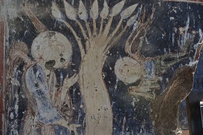 Ani Tigran Honents church 01e Interior martyrdom of Saint Gregory the illuminator Man in tree fresco 5619