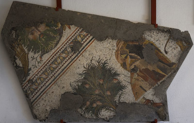 Istanbul Mosaic museum Trees and masked head in acanthus scroll june 2019 2512.jpg