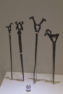 Gaziantep Archaeology museum Animal figurines on metal spikes sept 2019 4250.jpg