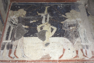 Ani Tigran Honents church 01f Interior martyrdom of Saint Gregory the illuminator hung upside down fresco 3688