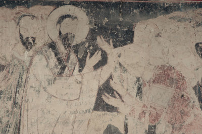 Ani Tigran Honents church king Trdadt bows to accept Saint Gregory the Illuminator's blessing fresco 3697