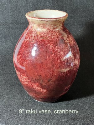 9 raku vase, cranberry