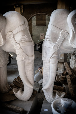 Hand-sculpted Marble Elephants
