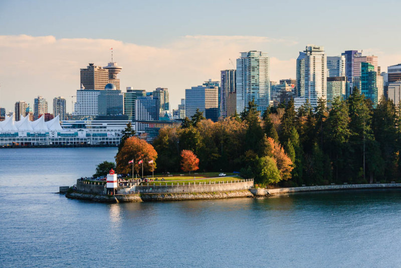 Stanley Park's Brockton Point Lighthouse and Downtown Vancouver
