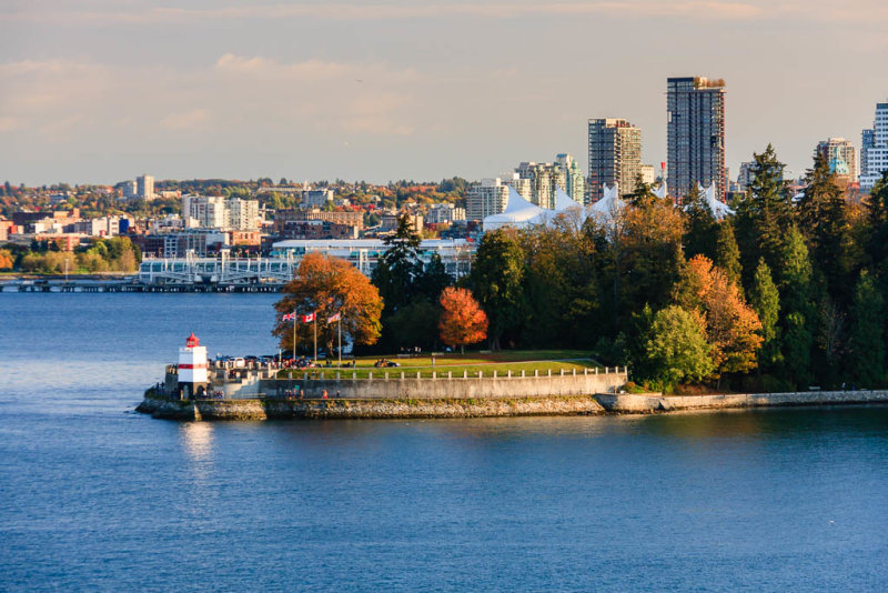 Stanley Park's Brockton Point Lighthouse and Downtown Vancouver