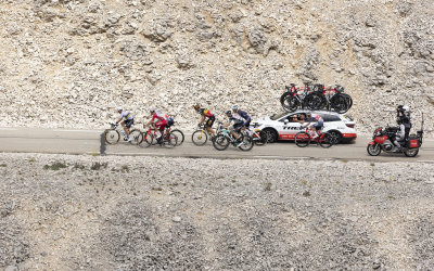 Seven leaders on the first passage on the 'Mont Ventoux'.