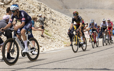 Seven leaders on the first passage on the 'Mont Ventoux'.