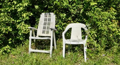 A couple more chairs ... to stop and listen. Once the chickadees get to know you, they will follow you around asking to be fed. 