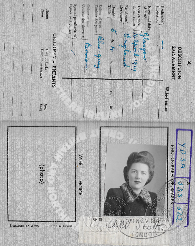 1945: Moms British passport issued Nov 28, 1945 (age 26).