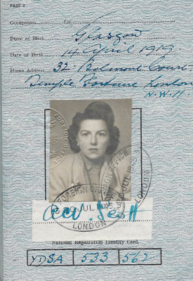 1945: Mom's travel permit for the British Isles, issued July 20, 1945.