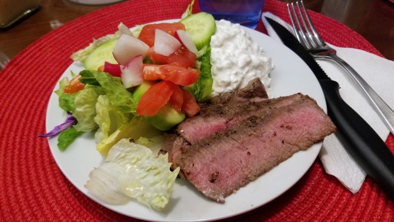 Sous Vide Steak with salad and cottage cheese