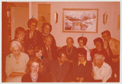 Lingblom family, Hulda's 90th birthday including Gunhild, Eric (Erik), Dagmar