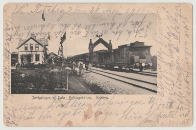 Postcard of Edsbyn (Roteberg) train station, to John Olof Oberg, May 26, 1905