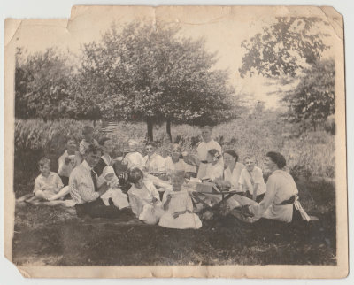 John, Clara Oberg, Karin, and family, picnic July 4, 1919