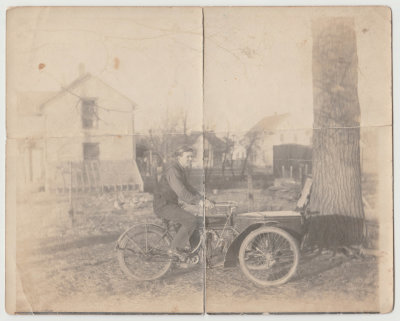 Arvid Anderson (Beba's husband) on motorbike, 7.22.1918