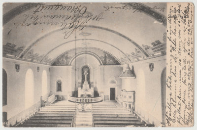 Swedish church, inside, postcard sent to Clara Oberg, 1907