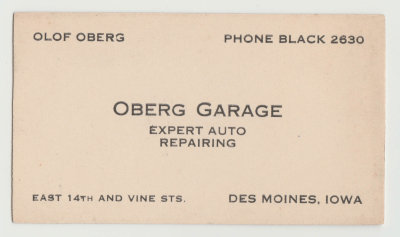 John Oberg garage business card