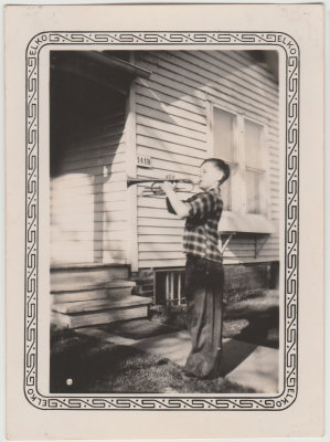 Bob Van Fleet playing cornet, May 1944