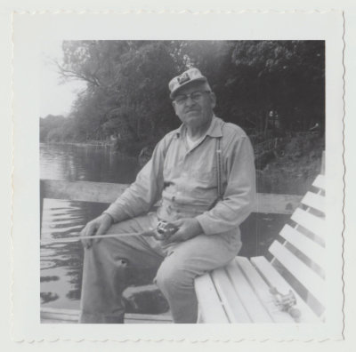 John Olof Oberg fishing at Spirit Lake, 1957 or 1958