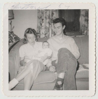 Kay, Diana and Richard Veak, Christmas, 1957