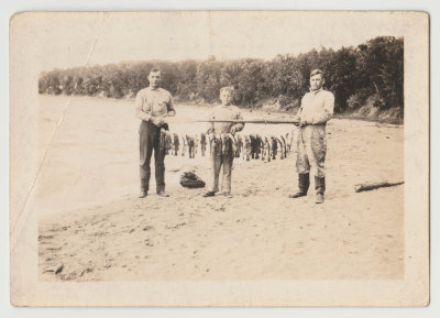 Harold Van Fleet, Dave and John Oberg, Twin Lakes, Sherburn, MN 1929