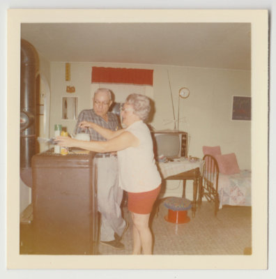 Harold and Katherine Van Fleet, Spirit Lake cabin, 1970