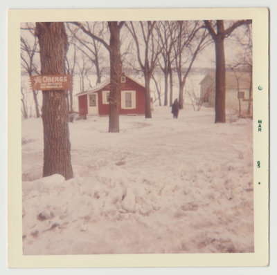 Spirit Lake Cabin in snow, March 1965