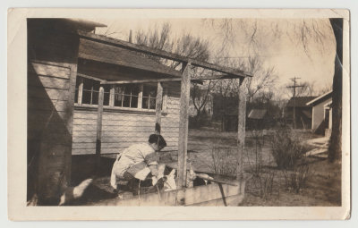 Clara Oberg with chickens