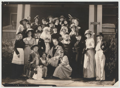 Clara Lingblom Oberg and Sabina Lingblom Anderson with Lutheran church group in costume
