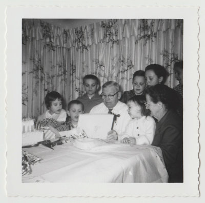 John Olof and Clara Oberg with grandkids, 75th Birthday, 1960