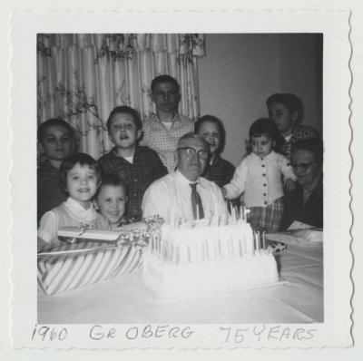 John Olof and Clara Oberg with grandkids, 75th Birthday, 1960