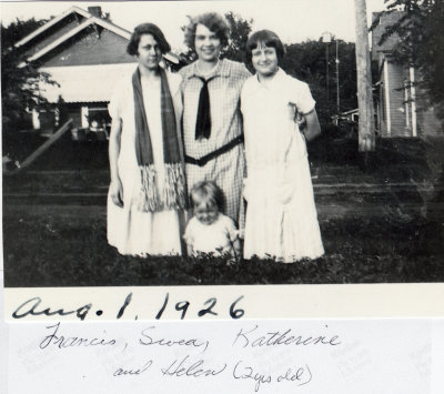 Frances Nero, Swea Oberg (Robert's wife), Katherine and baby Helen Oberg, 1926