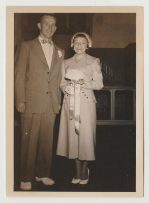 Kay Van Fleet and man, Bob and Pearl's wedding