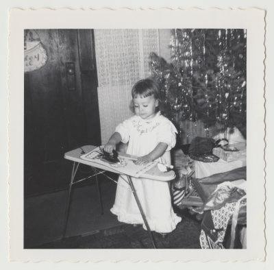Diana Veak, ironing, Christmas, 1960