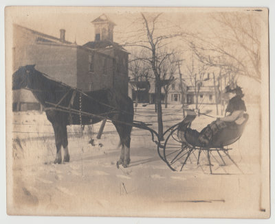 Woman in horse drawn carriage