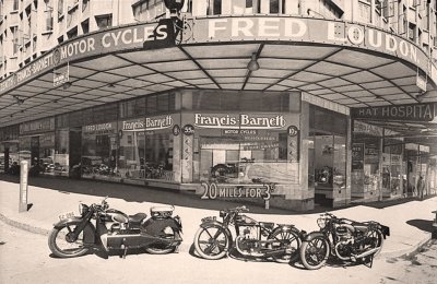 Sydney Fred Loudons motorcycle shop with Francis Barnett motorcycles cnr Elizabeth and Goulburn Street 1929-001.jpg