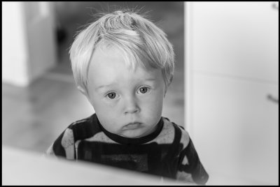 Matheo 2 years old in the kitchen