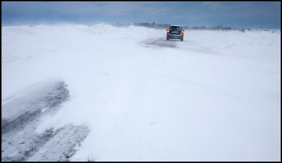 With Volvo XC90 in severe winter weather at Ventlinge - Öland