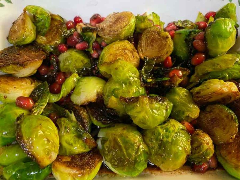 24 Pan roasted Brussels sprouts with balsamic vinegar, honey and pomegranite seeds i0514