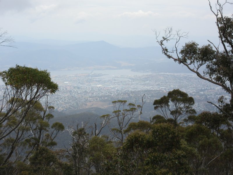 We were there on a cloudy day - view down to Hobart